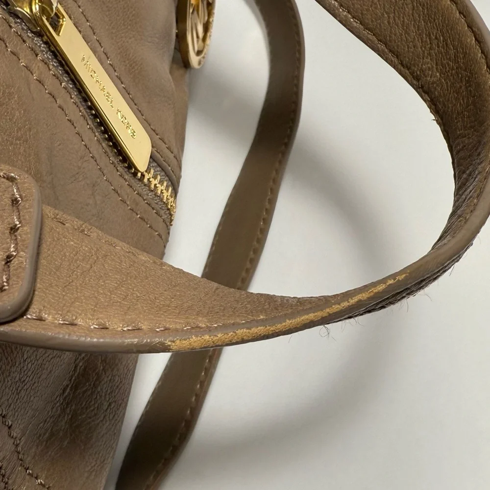 Michael Kors Moxley Taupe Leather Shoulder Crossbody Bag